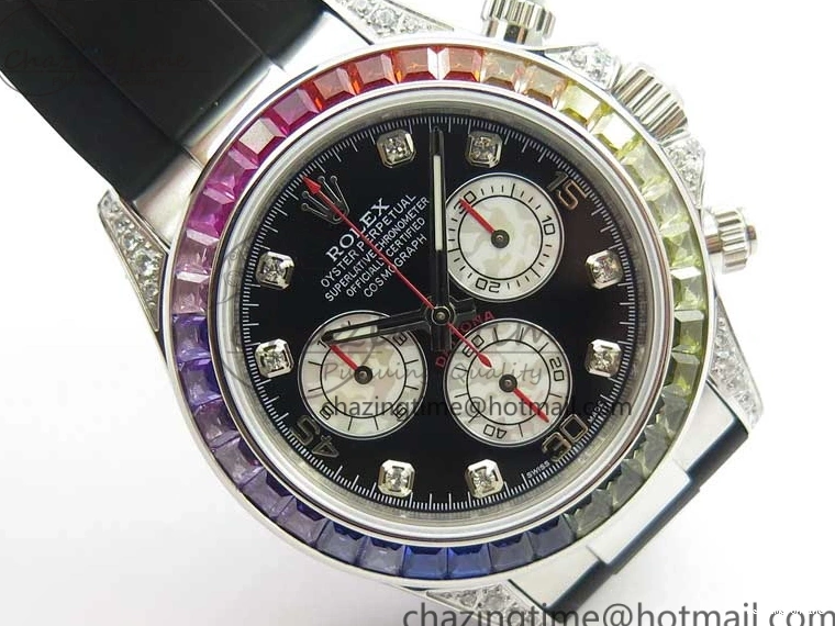 0203 Daytona 116599RBOW SS Rainbow Crystal BLF Best Edition Black Dial on Rubber Strap A Affordable 3237